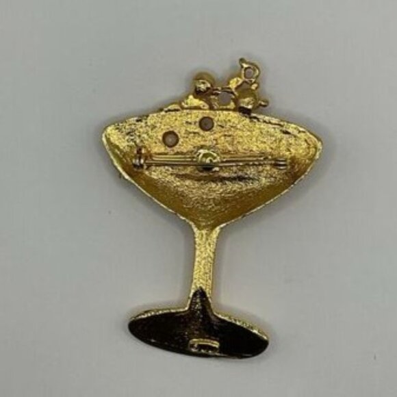 Signed JJ Jonette Vintage Pin Champagne cocktail glass crystal bubble Brooch - Picture 2 of 5
